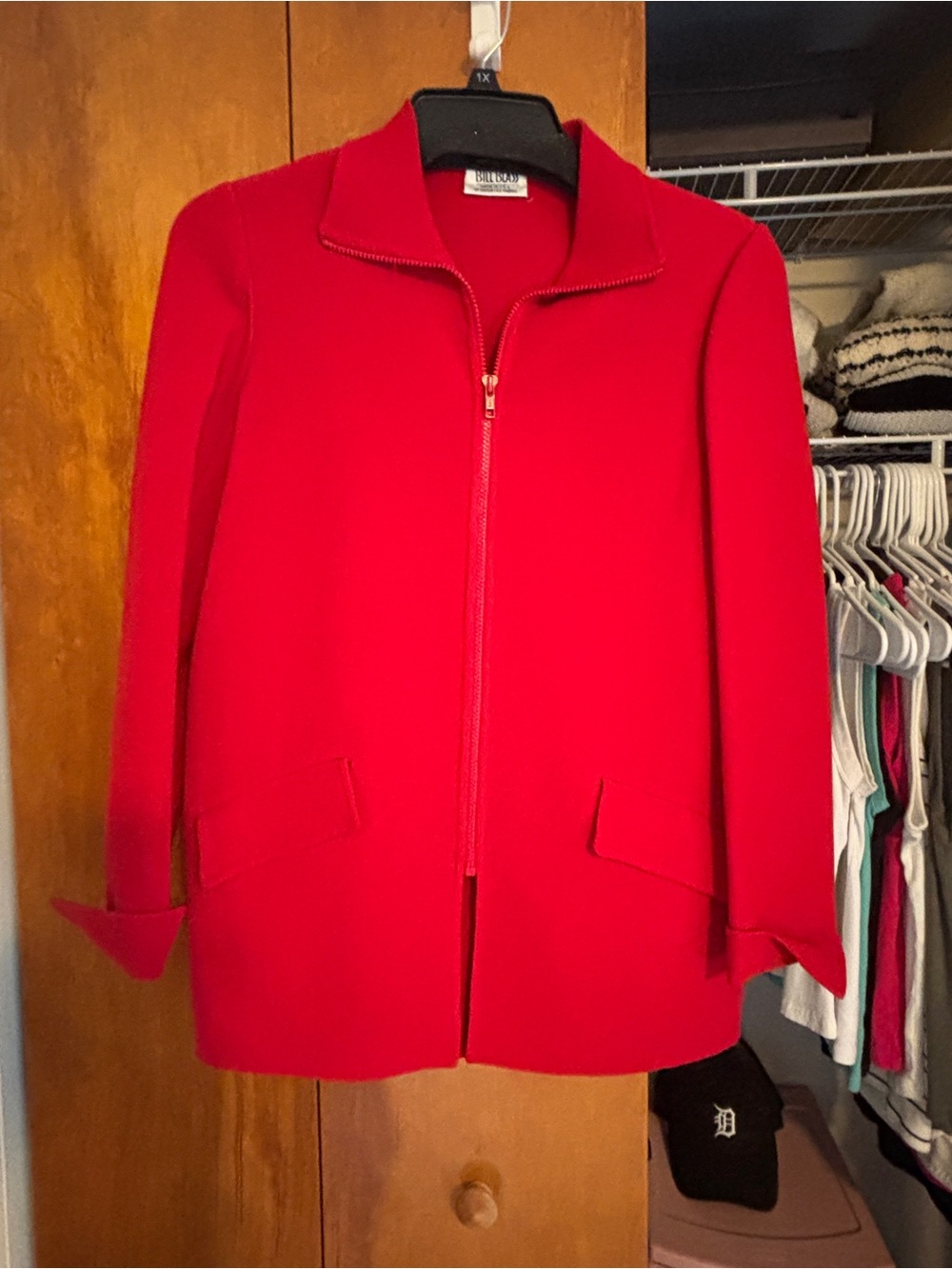 bill blass Bright Red Zip-Up Blazer Jacket
